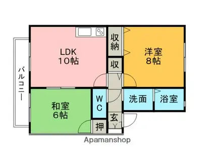 グリーン宮丘A棟(2LDK/1階)の間取り写真