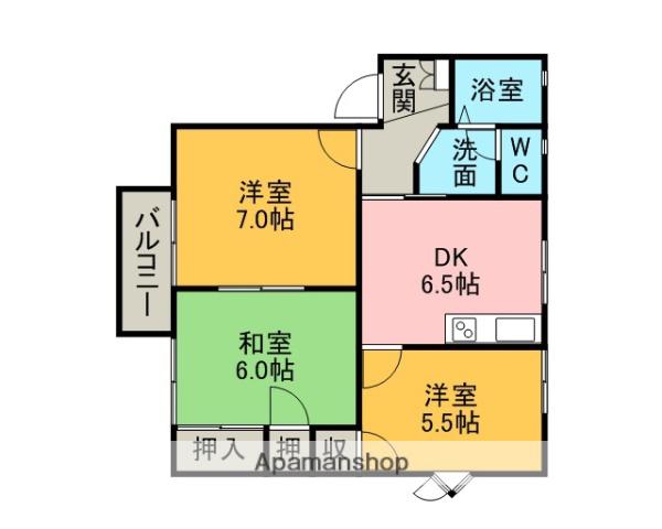 グルンハイムB(3DK/2階)の間取り写真