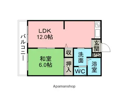 セルシオン草刈(1LDK/2階)の間取り写真