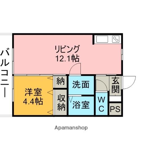 チャオ草刈(1LDK/3階)の間取り写真