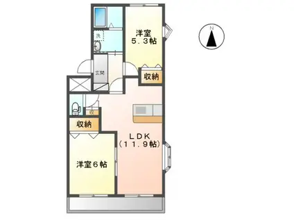 フローラルガーデン(2LDK/2階)の間取り写真