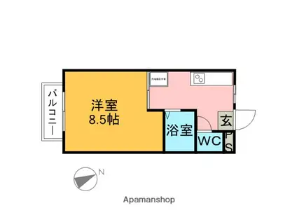 ウッドヴィレッヂ(1K/2階)の間取り写真