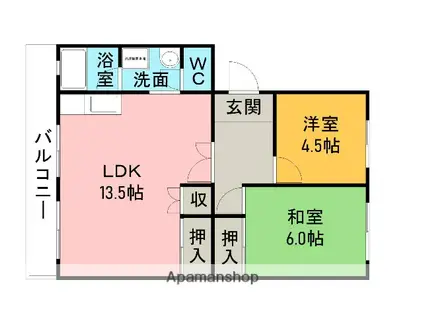 ハイツ鷹ノ羽A棟(2LDK/1階)の間取り写真