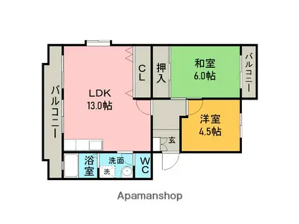 グリーンヒル東新K棟(2LDK/2階)の間取り写真