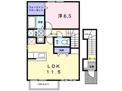 ラ・メゾン若草(1LDK/2階)の間取り写真