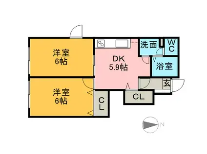 アットイーズB(2DK/1階)の間取り写真