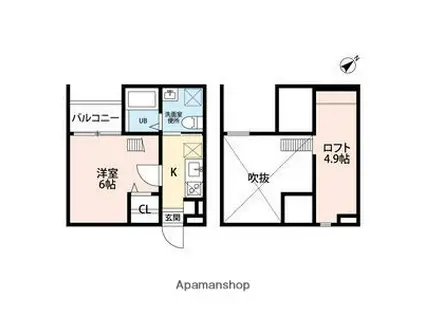 クレールフィル(1K/2階)の間取り写真