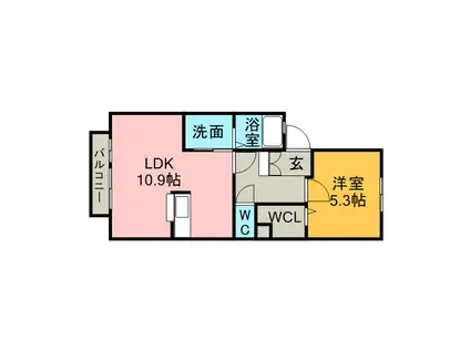 ミルキーウェイ B棟(1LDK/2階)の間取り写真