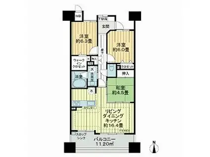 ライオンズヒルズ共和ヴィスターク(3LDK/4階)の間取り写真