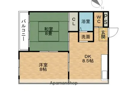 パーク大門(2DK/3階)の間取り写真