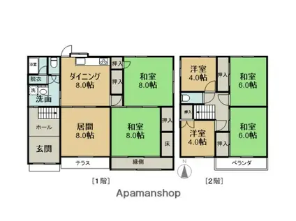 名鉄小牧線 羽黒駅(愛知) 徒歩17分 2階建 築52年(7DK)の間取り写真