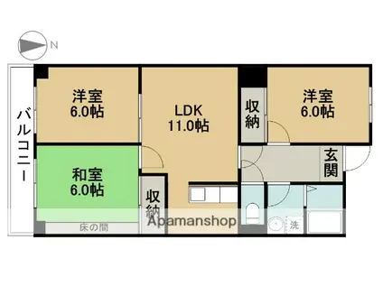 カーサビアンカ2(3LDK/3階)の間取り写真