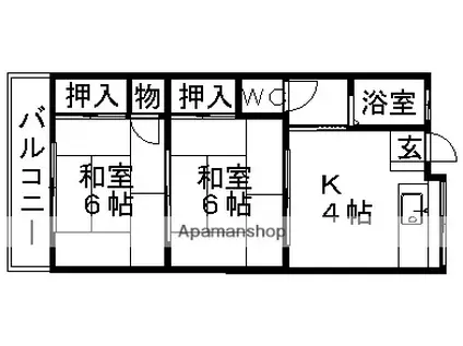 コーポ川畑(2K/1階)の間取り写真