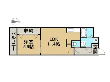 KS 国府宮(1LDK/4階)の間取り写真