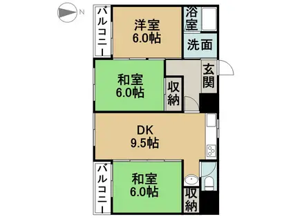 サンコーポ富塚(3DK/5階)の間取り写真