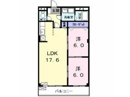 サザンウインドⅤ(2LDK/2階)の間取り写真