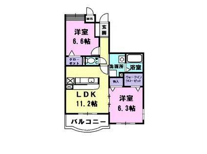 パラッツオ白山(2LDK/2階)の間取り写真