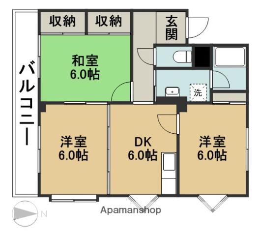 サンヴィラ篠田B棟(3DK/1階)の間取り写真
