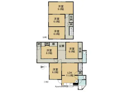 名鉄尾西線 森上駅 徒歩31分 2階建 築71年(6LDK)の間取り写真