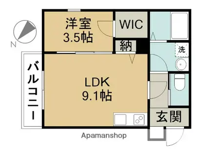 ジーメゾン清須アルカウス(1LDK/1階)の間取り写真