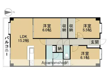 スカイハイツ甚目寺L棟(3LDK/2階)の間取り写真