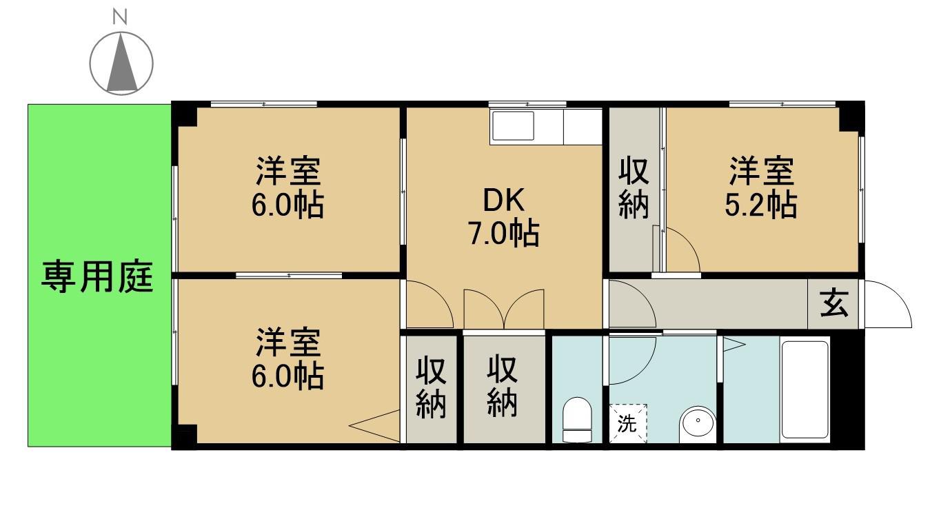 スカイハイツイトー(3DK/1階)の間取り写真