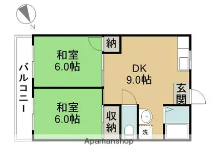 サンハイツ喜代住(2DK/4階)の間取り写真