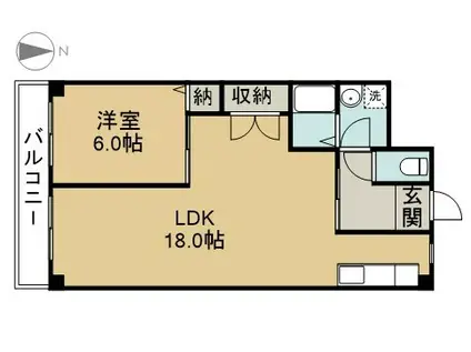 ユームⅤかやづ(1LDK/6階)の間取り写真