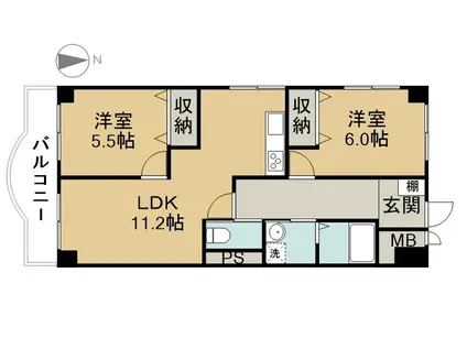 メゾンニシビ(2LDK/1階)の間取り写真