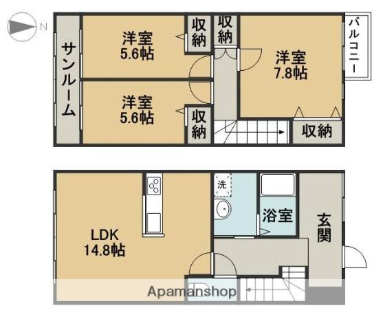 五条ビル(3LDK)の間取り写真