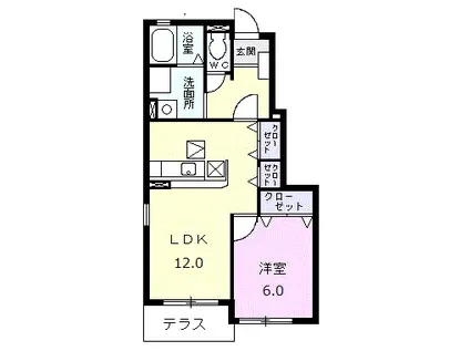 アウローラSⅢ(1LDK/1階)の間取り写真