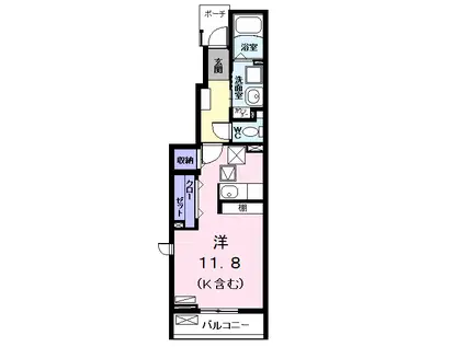 グラース・メゾンⅡ(1K/1階)の間取り写真