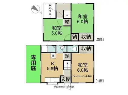 東海道本線 清洲駅 徒歩24分 2階建 築51年(3K)の間取り写真