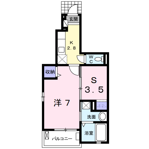 オークフォレスト明和Ⅵ(1K/1階)の間取り写真