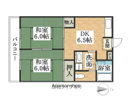 レジデンス八竜(2DK/1階)の間取り写真