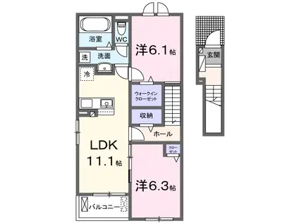 ドゥー ハウス 楽田 B(2LDK/2階)の間取り写真