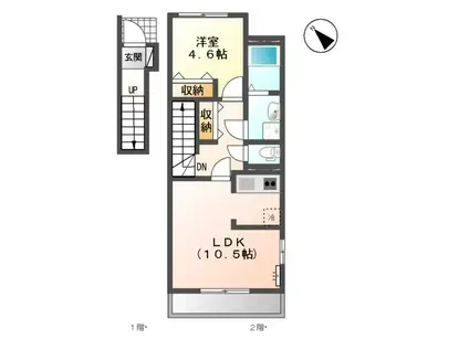 名鉄犬山線 大山寺駅 徒歩14分 2階建 築8年(1LDK/2階)の間取り写真