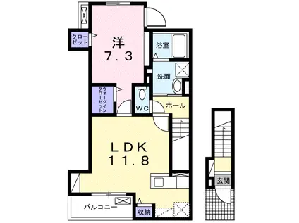 名鉄名古屋本線 妙興寺駅 徒歩32分 3階建 築4年(1LDK/2階)の間取り写真