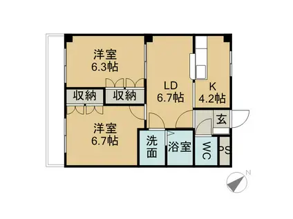 グラン・リーオ伏見(2LDK/2階)の間取り写真