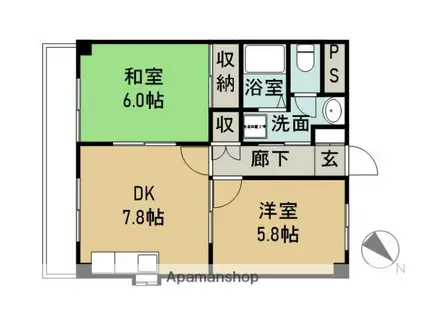 ツインハイツA(2DK/2階)の間取り写真