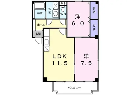 エスポワール永吉 Ⅱ(2LDK/2階)の間取り写真