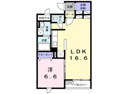 サニーブローテ カネサワ(1LDK/1階)の間取り写真