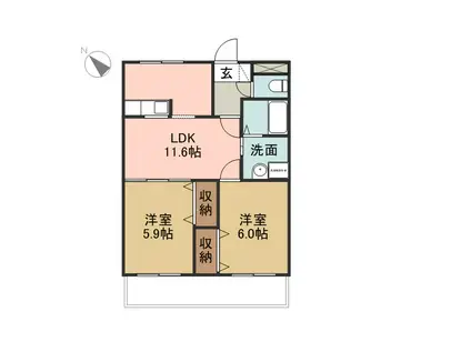 アルストロメリア(2LDK/1階)の間取り写真