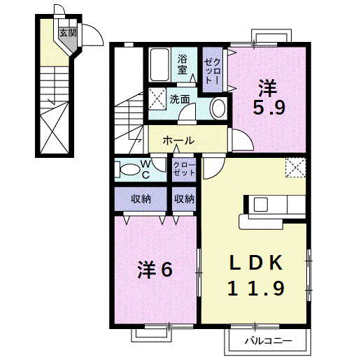 グリーンヒルズⅠ(2LDK/2階)の間取り写真