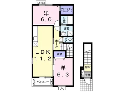 フェニックス弐番館(2LDK/2階)の間取り写真