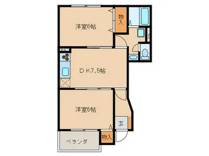 サンジュネス 1(2DK/1階)の間取り写真