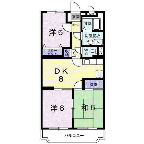 ファミールK向山Ⅱ(3DK/2階)の間取り写真