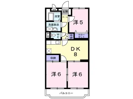 ファミールK向山Ⅱ(3DK/4階)の間取り写真
