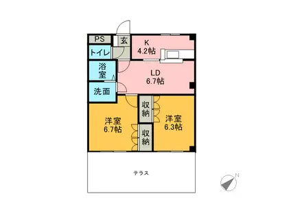 ピースフル(2LDK/1階)の間取り写真