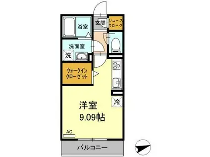 プレジール(ワンルーム/2階)の間取り写真